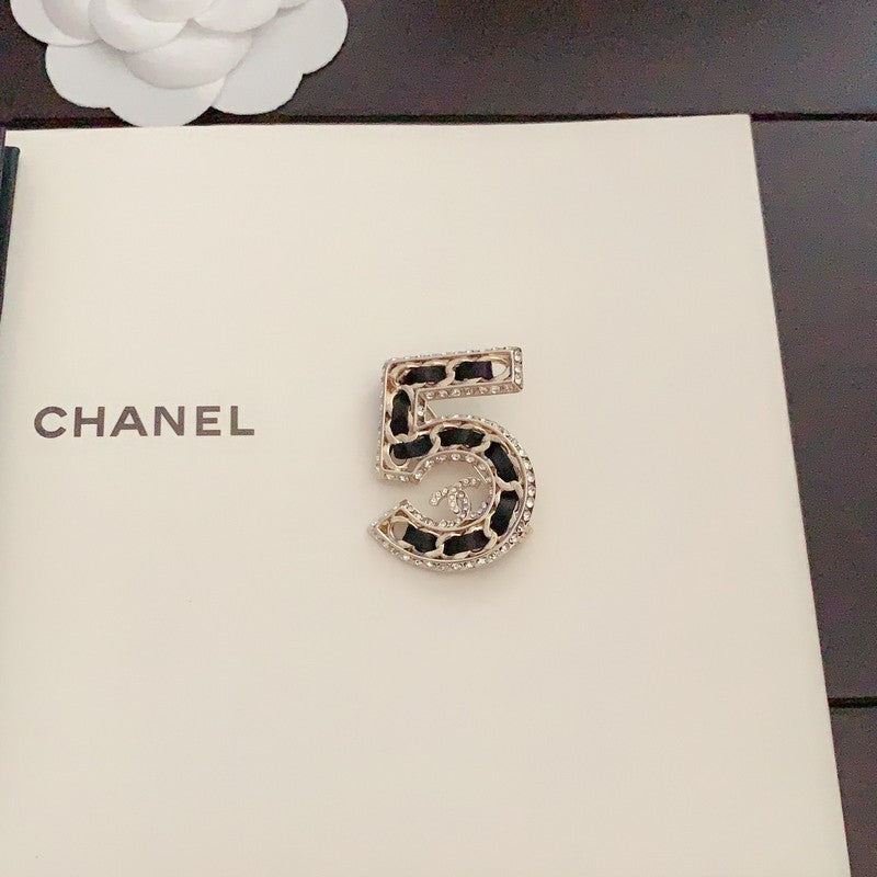 18K Chanel No.5 Leather Diamond Brooch