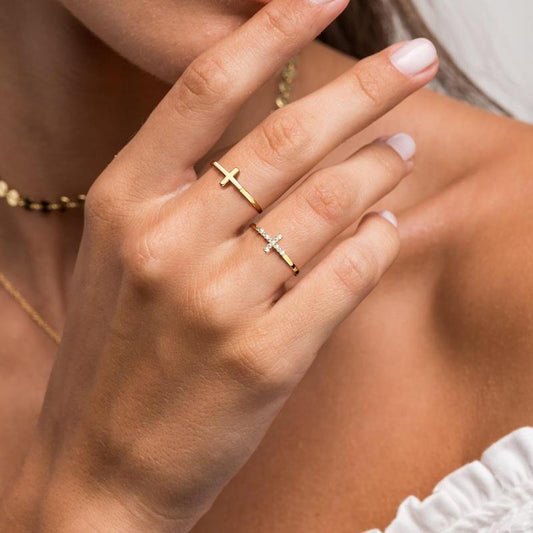 Stackable Thin Cross Ring Set
