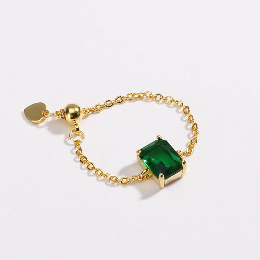 Adjustable Emerald-Cut Colorful CZ Chain Slider Ring