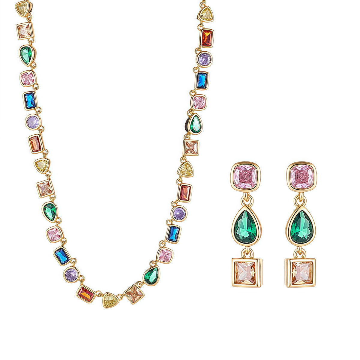 Colorful Geometric Crystal Zirconia Necklace