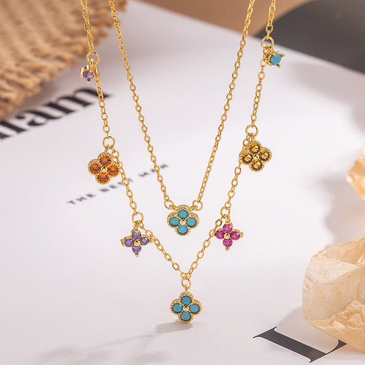 Dainty Multicolor Blossom  Necklace Bracelet Ring Earrings Jewelry Set