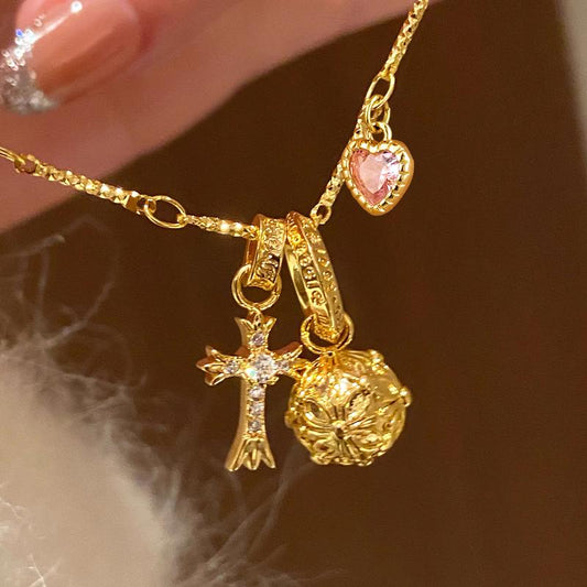 Cross & Heart Crystal Necklace