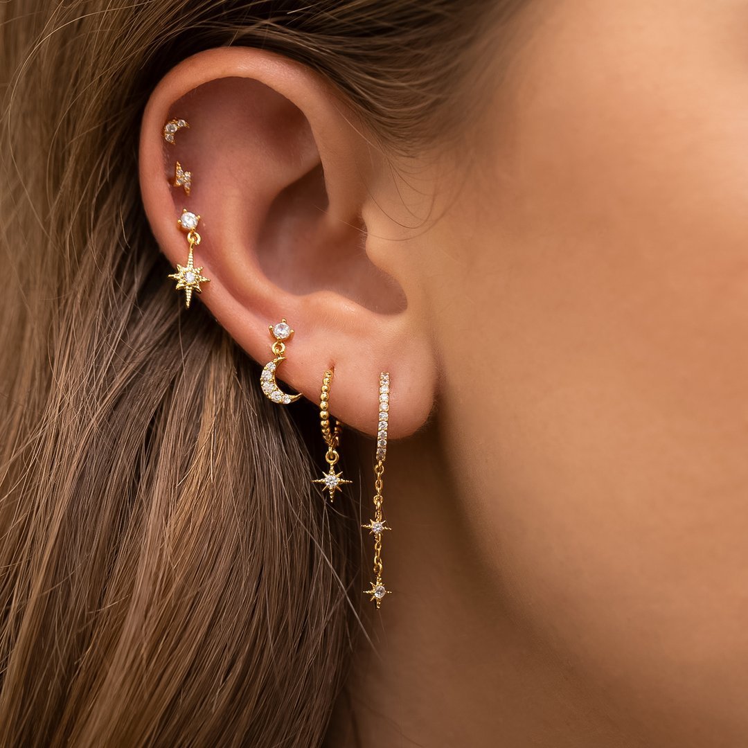 Stackable Star and Moon Tassel Earrings Set
