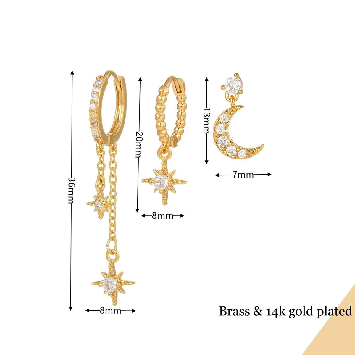 Stackable Hexagram and Moon Earrings Set