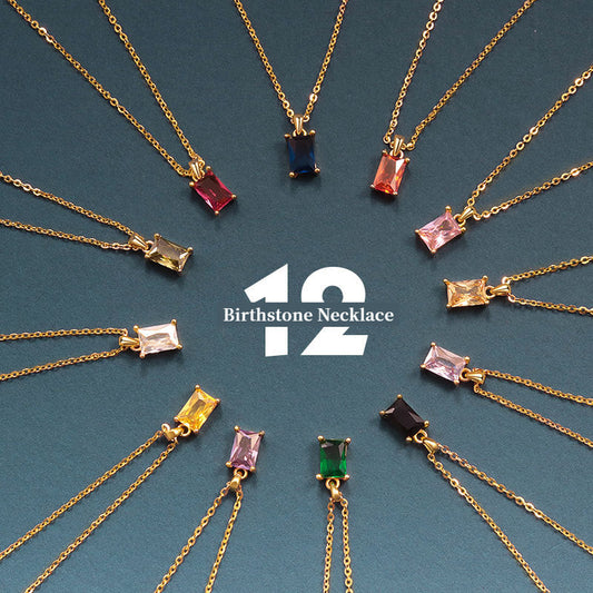12 Birthstone Pendant Sterling Silver Necklace
