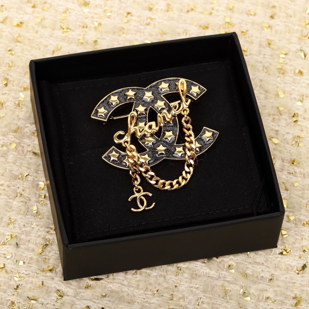 18K  Chanel Black Chain Brooch