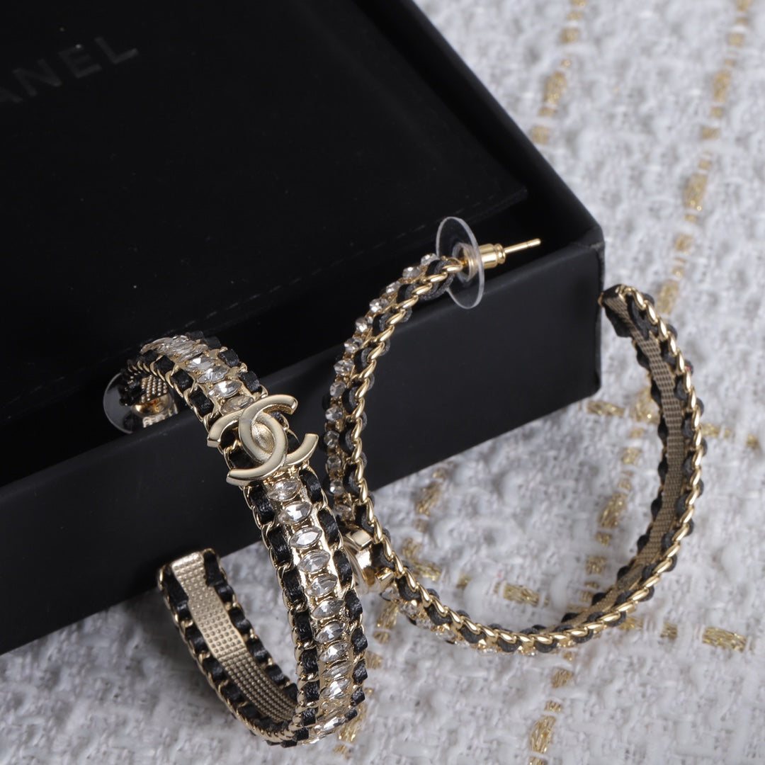 18K  Chanel Leather Chain Earrings