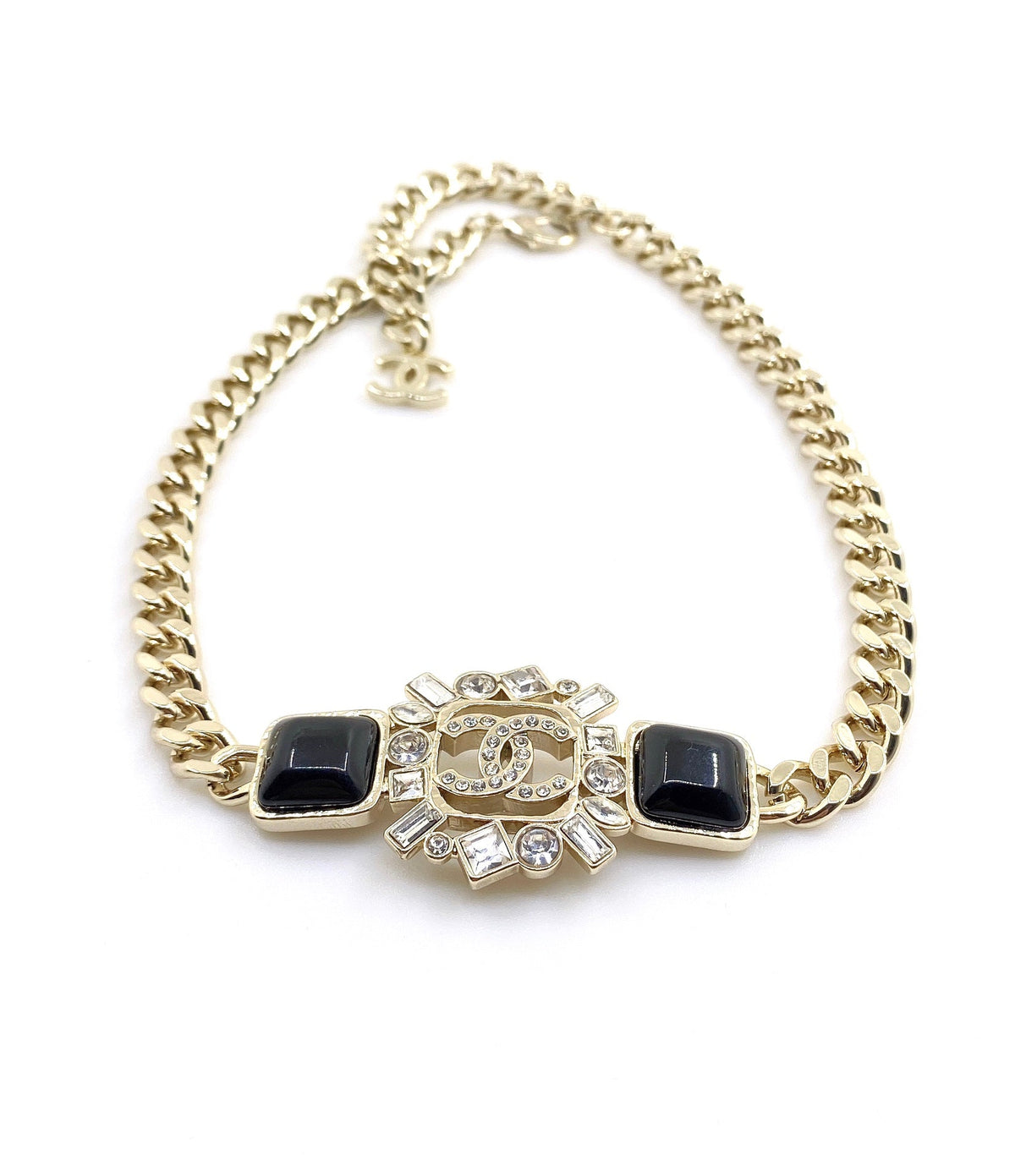18K  Chanel Black Crystals Chain Necklace