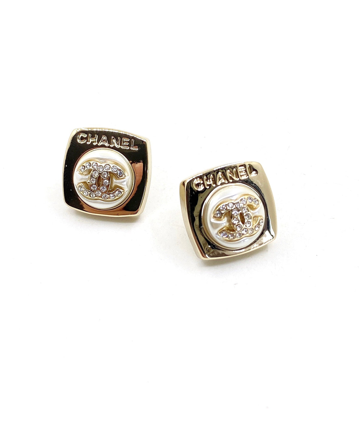 18K  Chanel Diamond Square Earrings